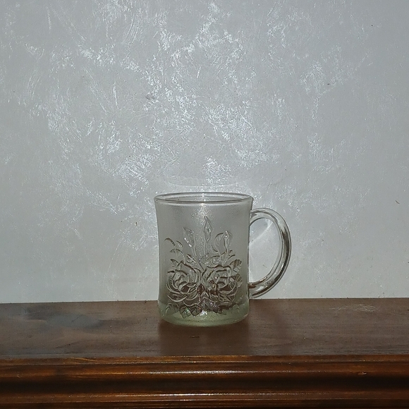 Pasari Crystal Livia Clear Glass Cups Mugs Indonesia Rose Frosted Edge F… - Picture 1 of 9